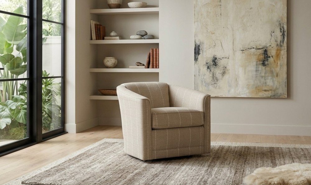 Klaussner Crestview Fabric Swivel Accent Chair with Barrel Back-Jennifer Furniture