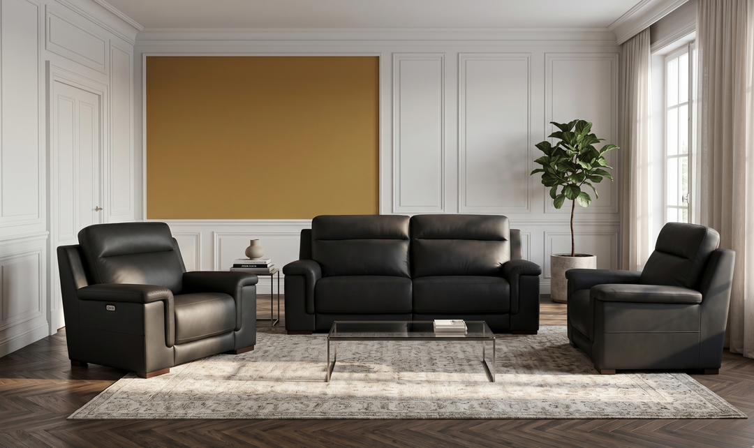 Klaussner Dakota Power Reclining Living Room Set in Black-jennifer furniture