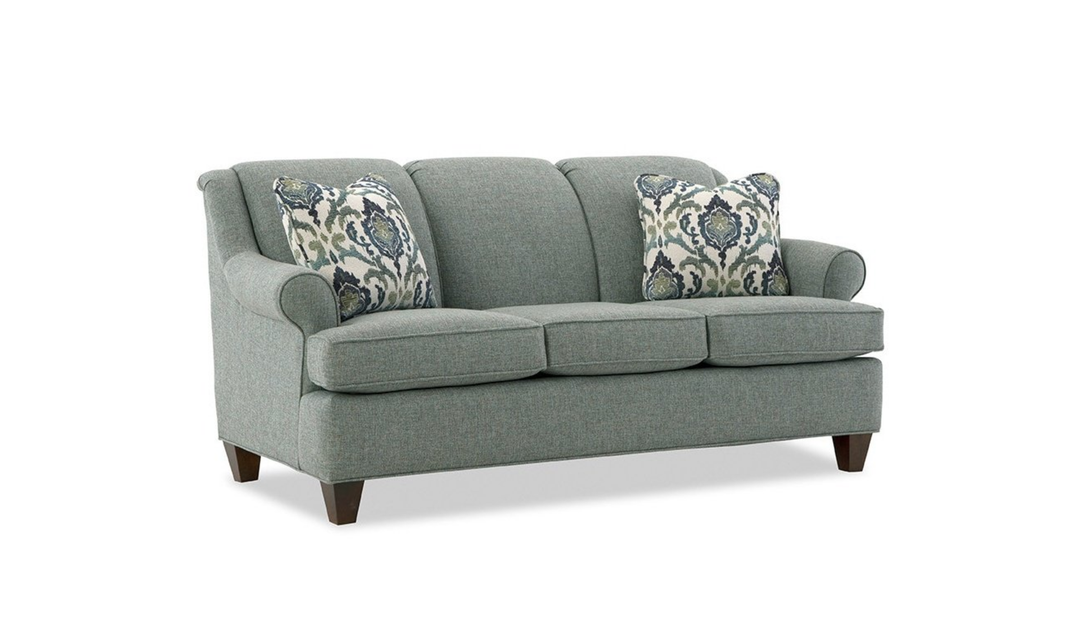 Klaussner Delmont Fabric Rolled Arm Sofa with Accent Pillows