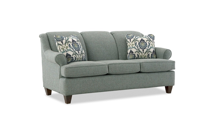 Klaussner Delmont Fabric Rolled Arm Sofa with Accent Pillows