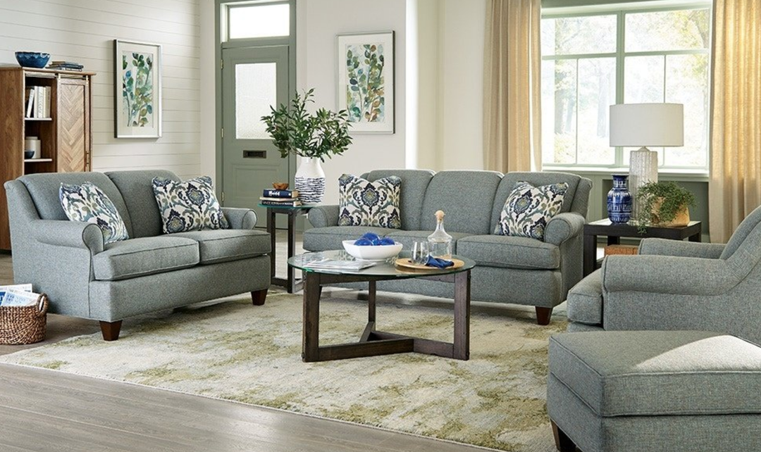 Klaussner Delmont Fabric Rolled Arm Sofa with Accent Pillows
