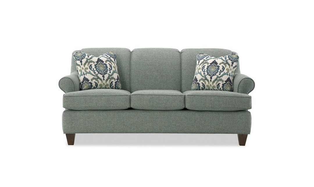 Klaussner Delmont Fabric Rolled Arm Sofa with Accent Pillows