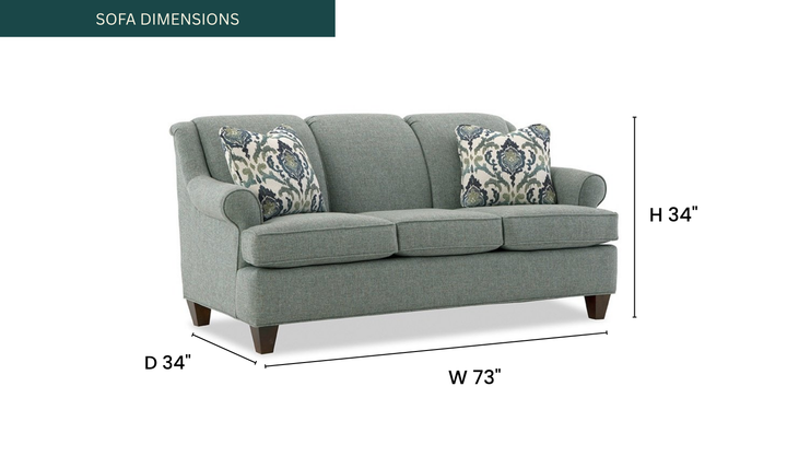 Klaussner Delmont Fabric Rolled Arm Sofa with Accent Pillows