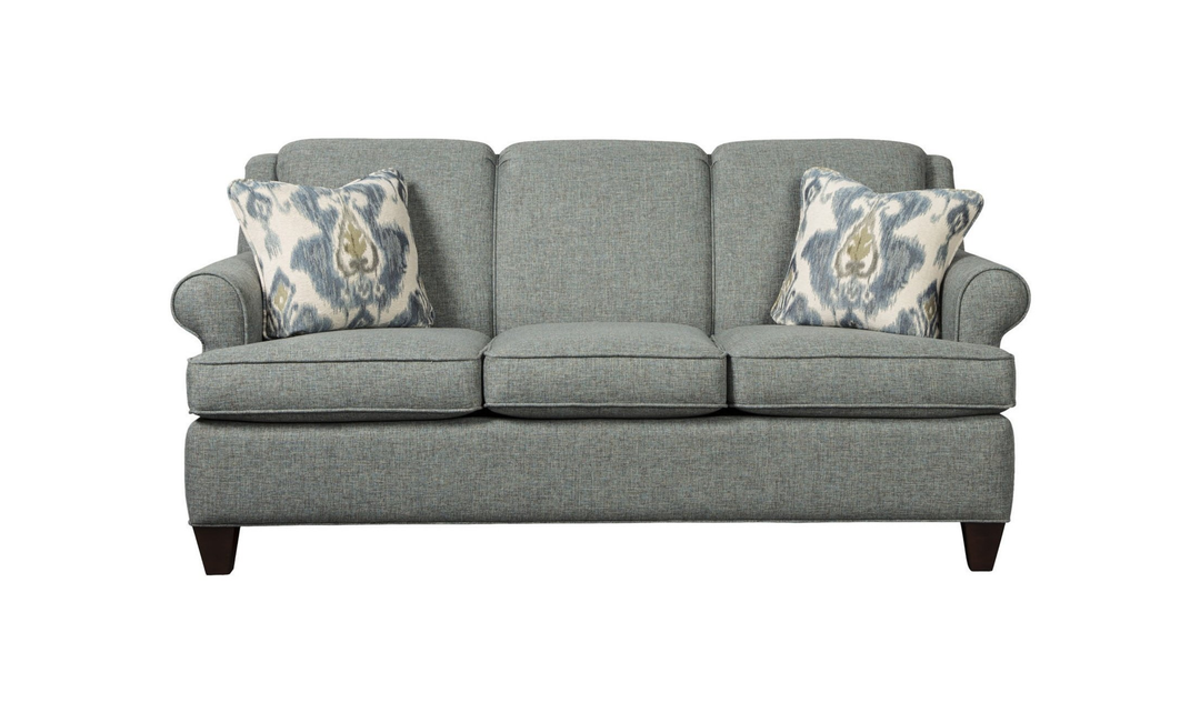 Klaussner Delmont Fabric Rolled Arm Sofa with Accent Pillows