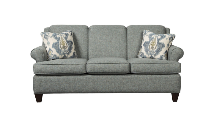 Klaussner Delmont Fabric Rolled Arm Sofa with Accent Pillows