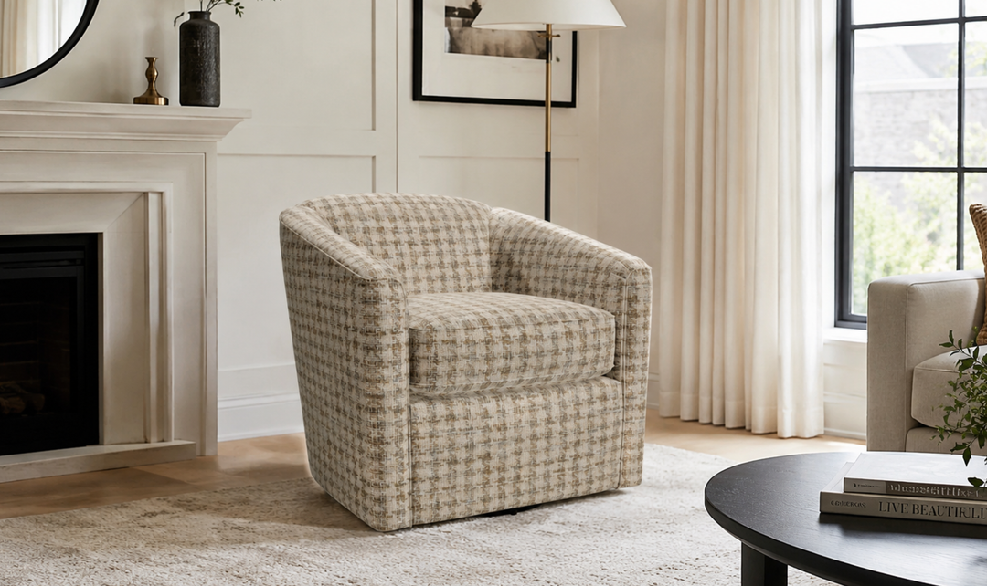 Klaussner Delmont Fabric Swivel Chair with Plush Tight Back - Jennifer Furniture