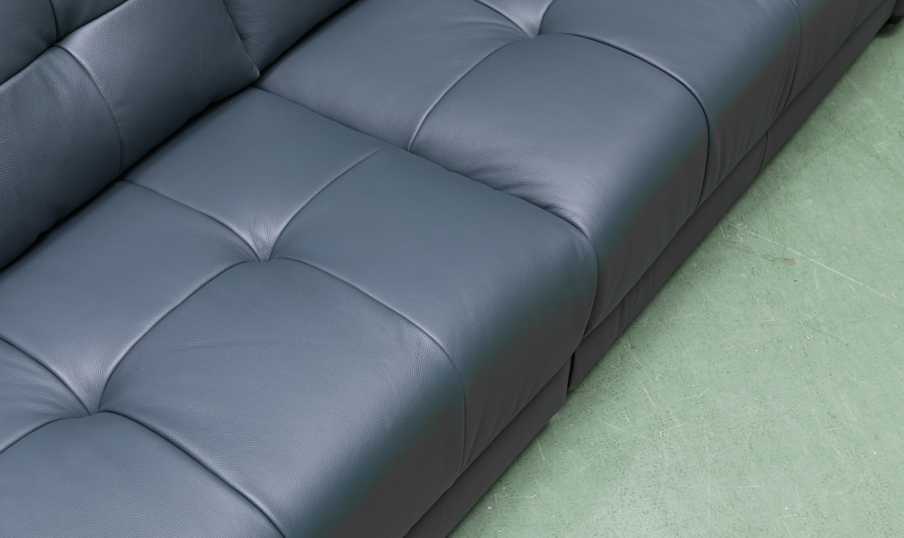 Klaussner Divano 2-seater Blue Leather Sofa with Plush Back Support-Jennifer  Furniture