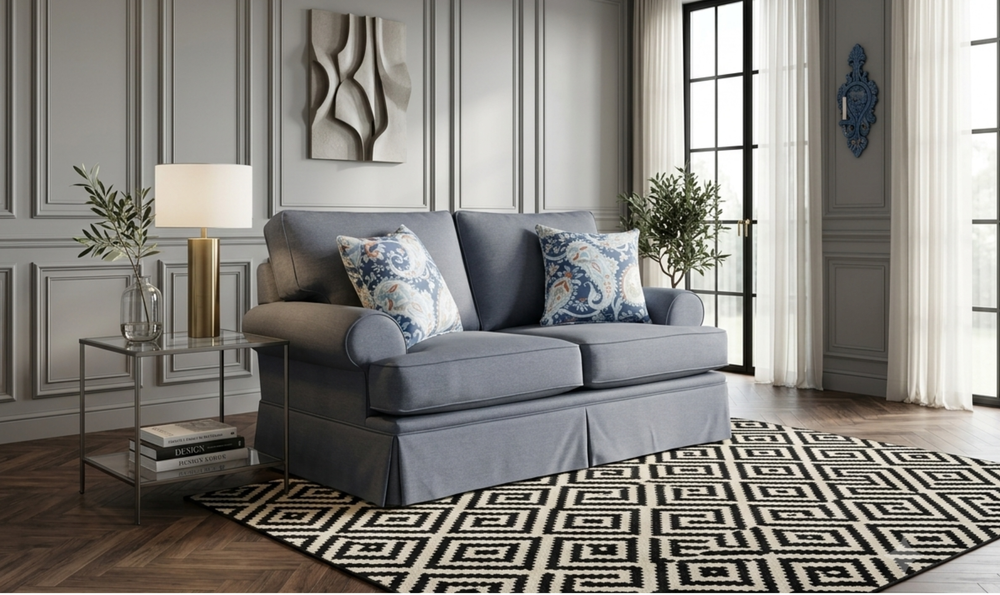 Klaussner Emily Fabric Loveseat with Rolled Arms-Jennifer Furniture