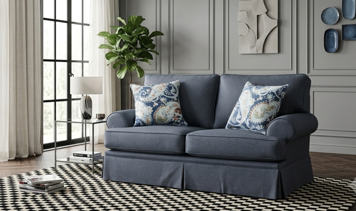 Klaussner Emily Fabric Loveseat with Rolled Arms-Jennifer Furniture