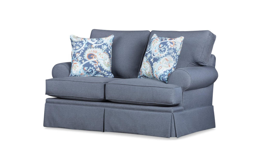 Klaussner Emily Fabric Loveseat with Rolled Arms-Jennifer Furniture