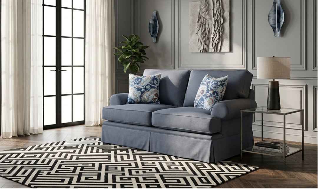 Klaussner Emily Fabric Loveseat with Rolled Arms-Jennifer Furniture