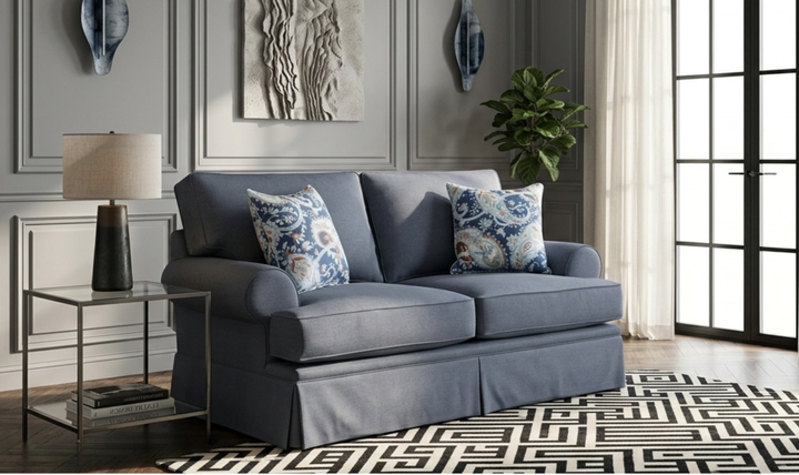 Klaussner Emily Fabric Loveseat with Rolled Arms-Jennifer Furniture