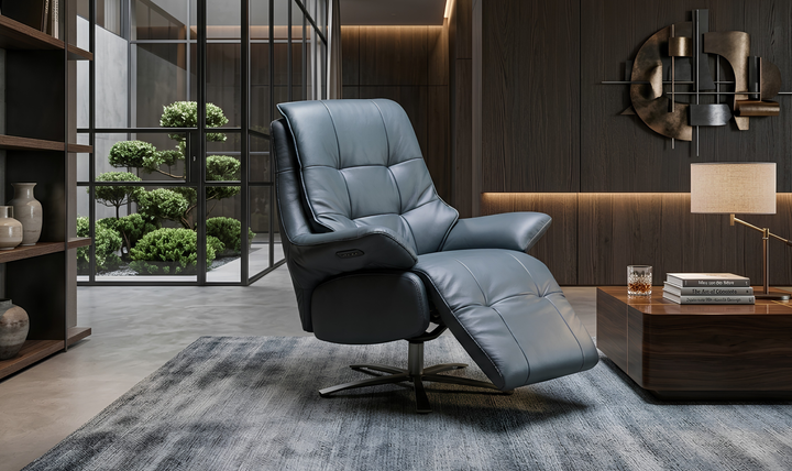 Klaussner Eterna Full Leather Swivel Power Reclining Chair - Jennifer Furniture