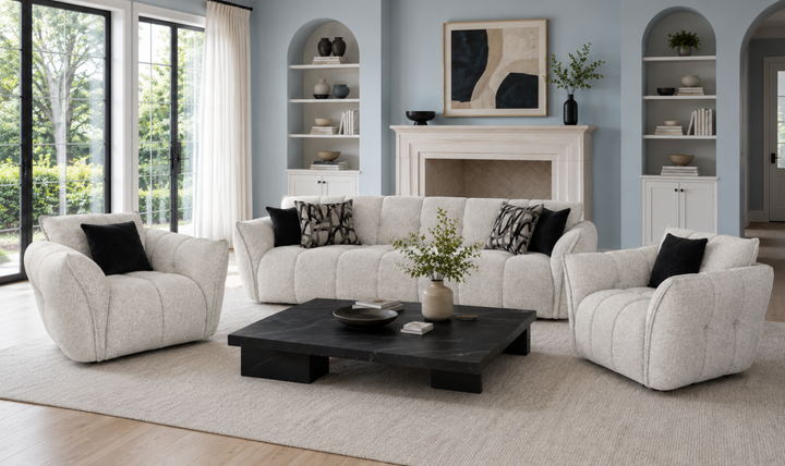 Klaussner Fabriano Fabric Curved Sofa with Soft Sculpted Arms