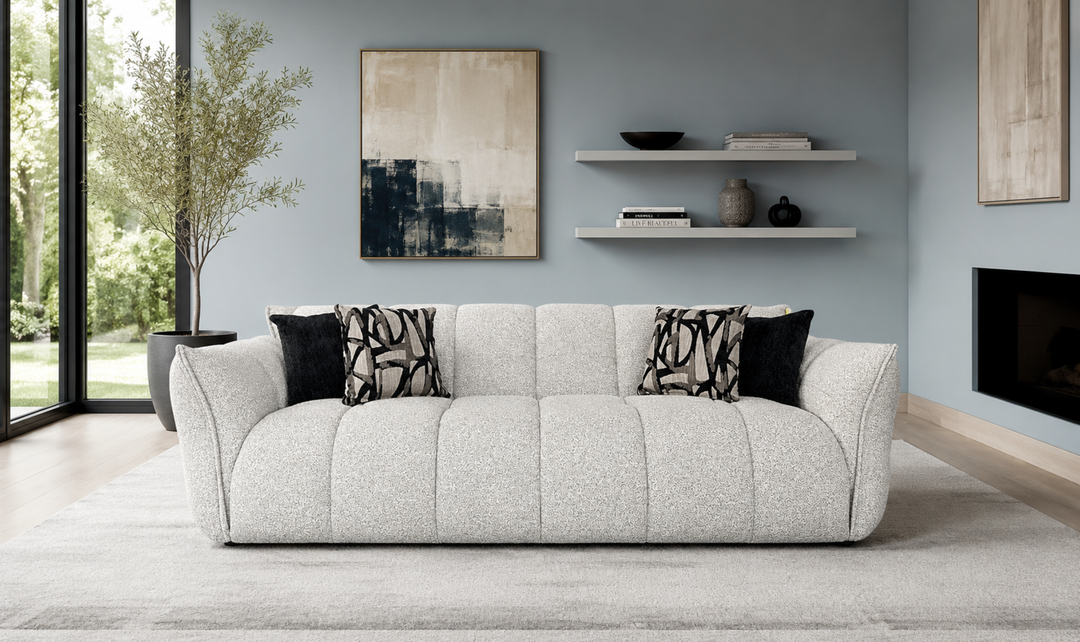 Klaussner Fabriano Fabric Curved Sofa with Square Arms-Jennifer Furniture