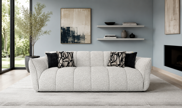 Klaussner Fabriano Fabric Curved Sofa with Square Arms-Jennifer Furniture