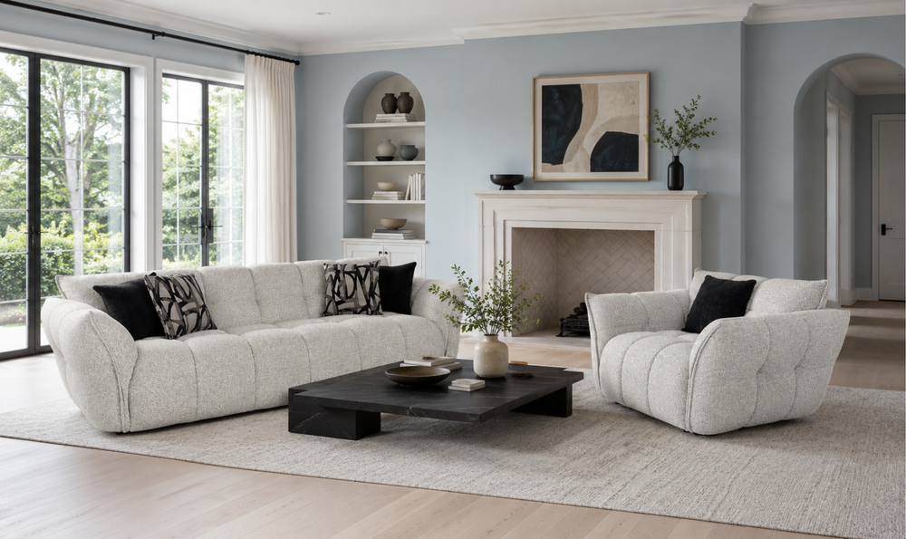 Klaussner Fabriano Fabric Curved Sofa with Square Arms-Jennifer Furniture