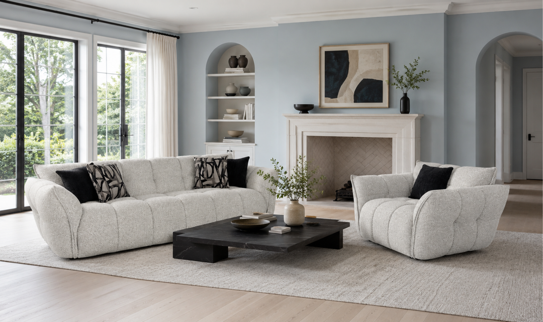 Klaussner Fabriano Fabric Curved Sofa with Square Arms-Jennifer Furniture