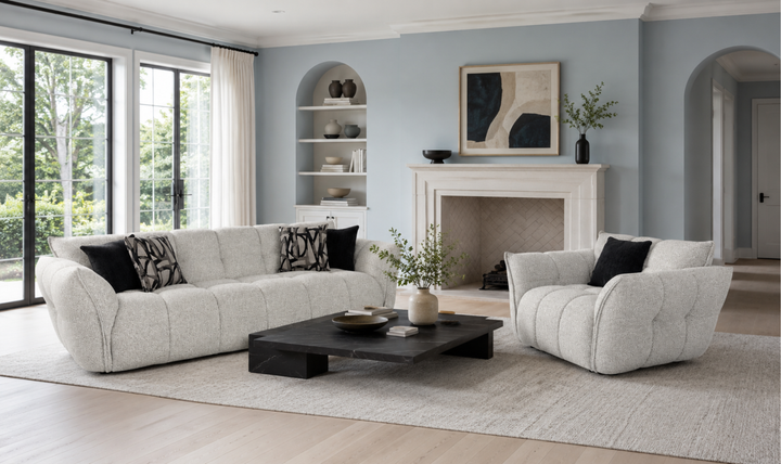 Klaussner Fabriano Fabric Curved Sofa with Square Arms-Jennifer Furniture