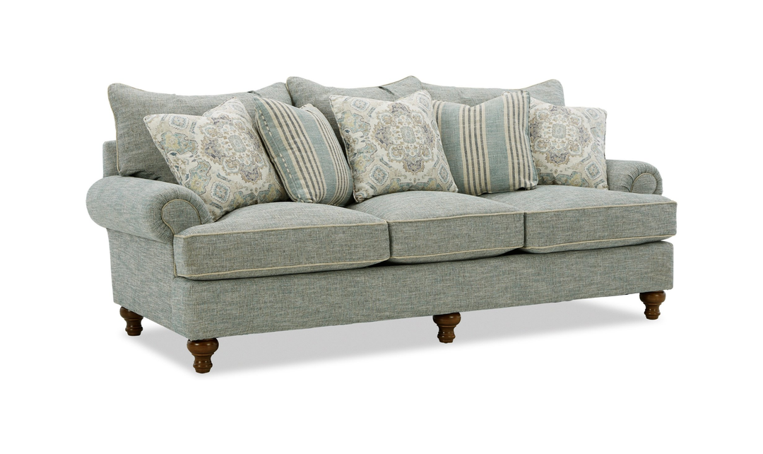 Klaussner Fairview Fabric Roll Arm Sofa with Accent Pillows-Jennifer Furniture