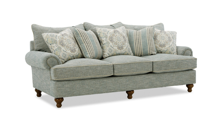 Klaussner Fairview Fabric Roll Arm Sofa with Accent Pillows-Jennifer Furniture