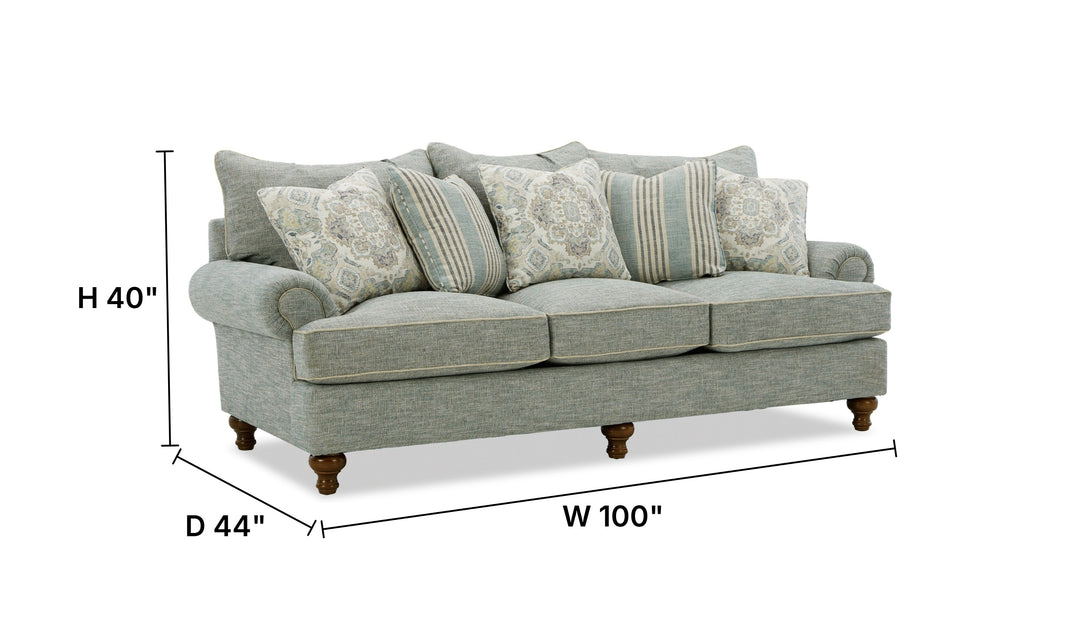 Klaussner Fairview Fabric Roll Arm Sofa with Accent Pillows-Jennifer Furniture