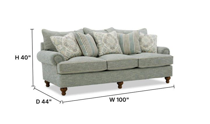 Klaussner Fairview Fabric Roll Arm Sofa with Accent Pillows-Jennifer Furniture