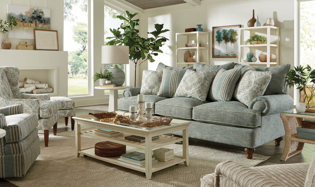Klaussner Fairview Fabric Roll Arm Sofa with Accent Pillows-Jennifer Furniture