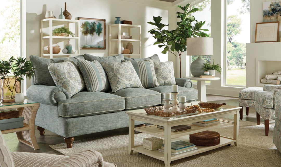 Klaussner Fairview Fabric Roll Arm Sofa with Accent Pillows-Jennifer Furniture