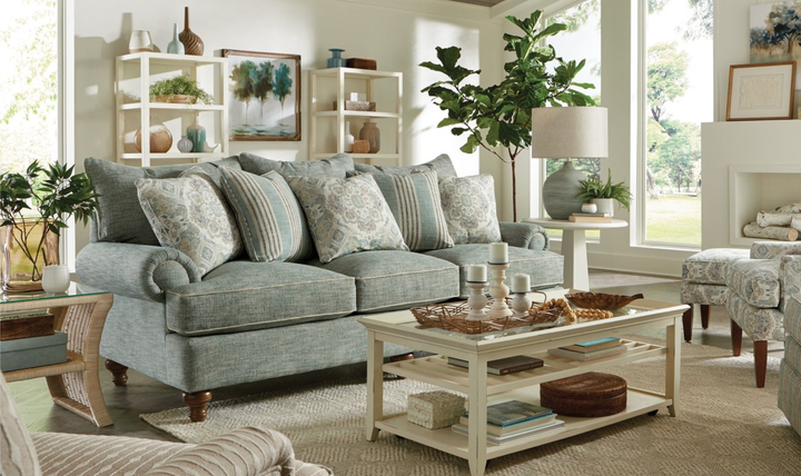 Klaussner Fairview Fabric Roll Arm Sofa with Accent Pillows-Jennifer Furniture