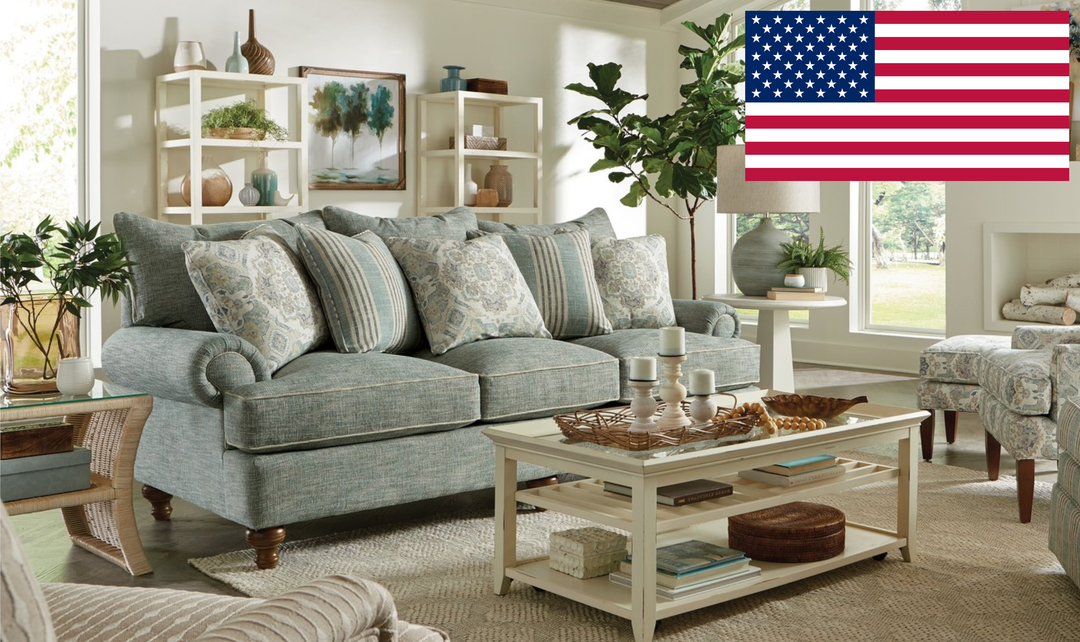 Klaussner Fairview Fabric Roll Arm Sofa with Accent Pillows-Jennifer Furniture