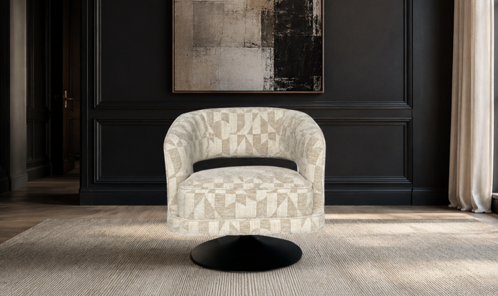 Klaussner Fallon Geometric Fabric Swivel Barrel Chair-Jennifer Furniture