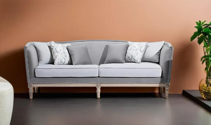 Klaussner Helios 3-Seater Gray Fabric Sofa with Nailhead Finish
