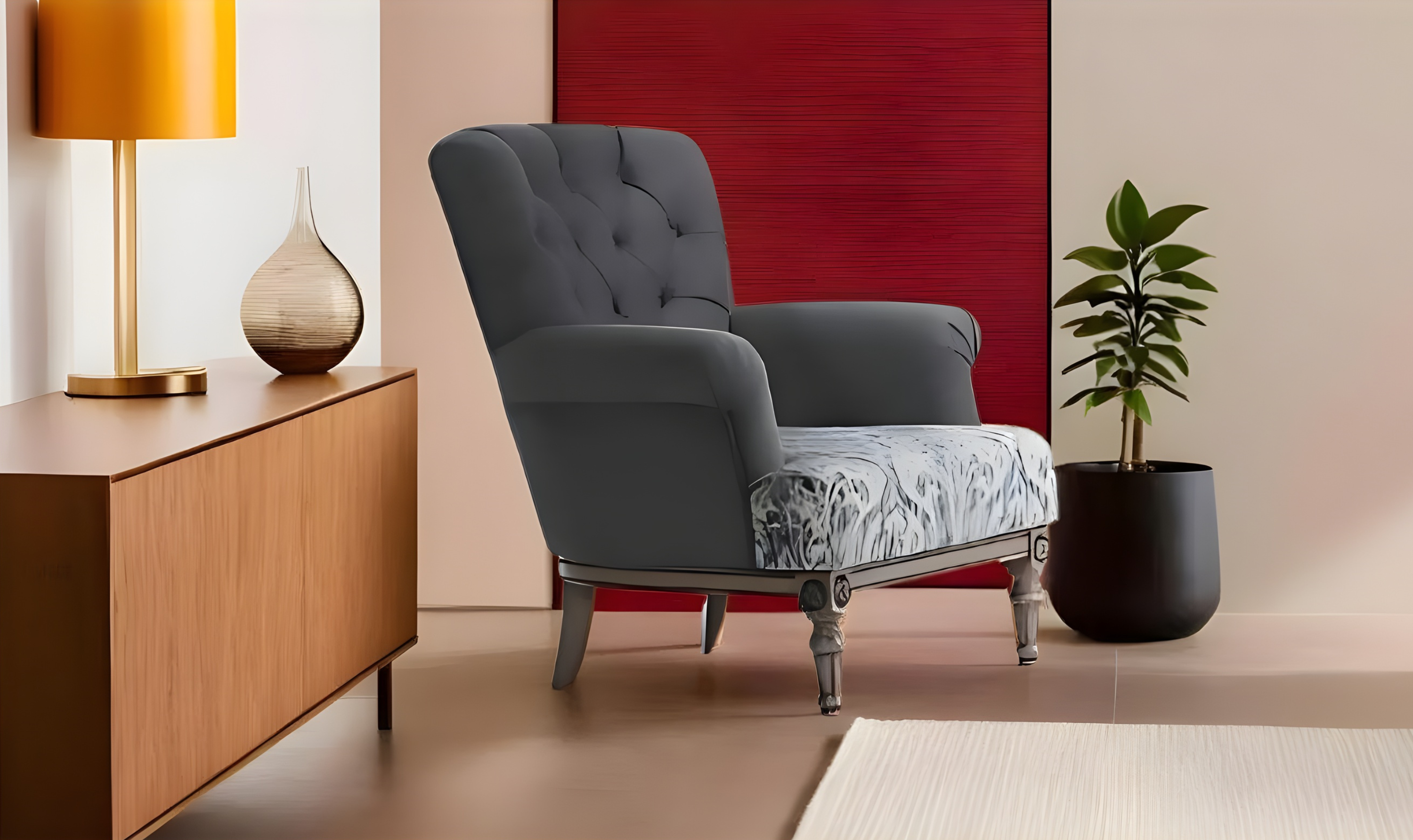 Klaussner Helios Gray Fabric Chair with Tufted Back