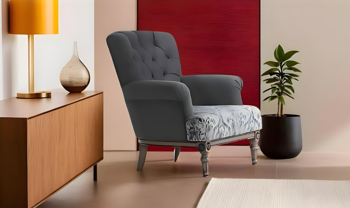 Klaussner Helios Gray Fabric Chair with Tufted Back