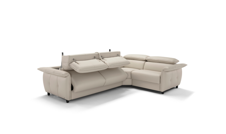 Klaussner Italia Morenza L-Shape Leather Recliner Sleeper Sectional  Sofa With Adjustable Headrest