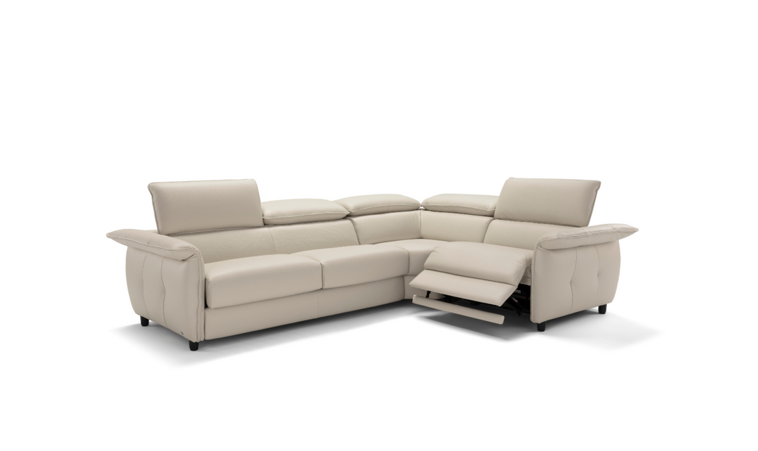 Klaussner Italia Morenza L-Shape Leather Recliner Sleeper Sectional  Sofa With Adjustable Headrest