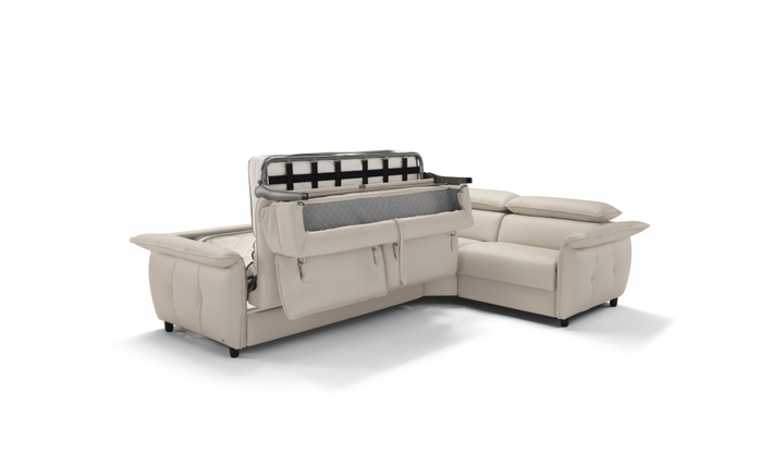 Klaussner Italia Morenza L-Shape Leather Recliner Sleeper Sectional  Sofa With Adjustable Headrest