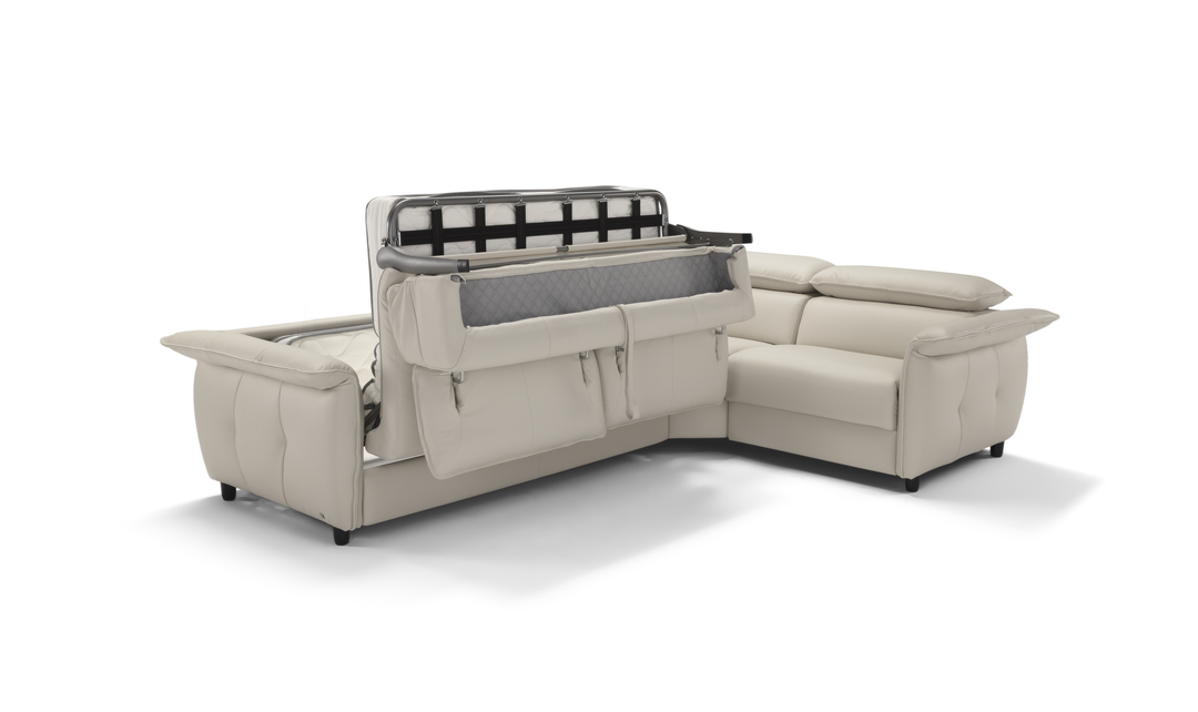 Klaussner Italia Morenza L-Shape Leather Recliner Sleeper Sectional  Sofa With Adjustable Headrest-Jennifer furniture