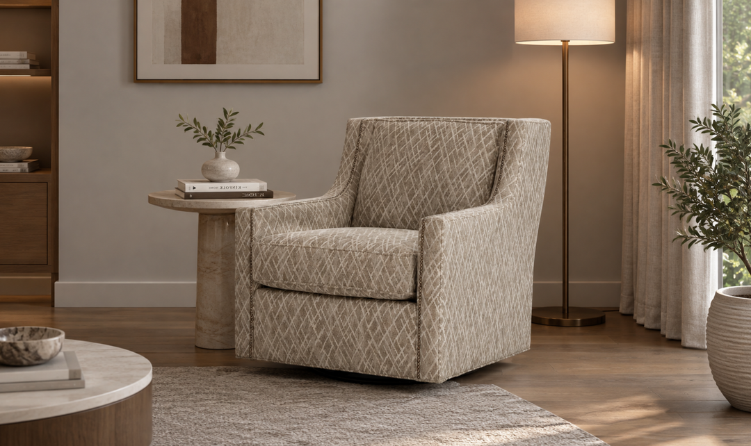 Klaussner James Upholstery Swivel Chair With Nails