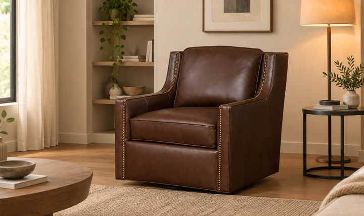 Klaussner James Upholstery Swivel Chair With Nails