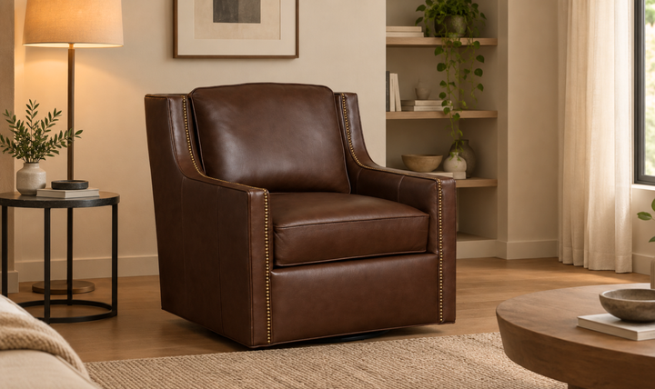 Klaussner James Upholstery Swivel Chair With Nails
