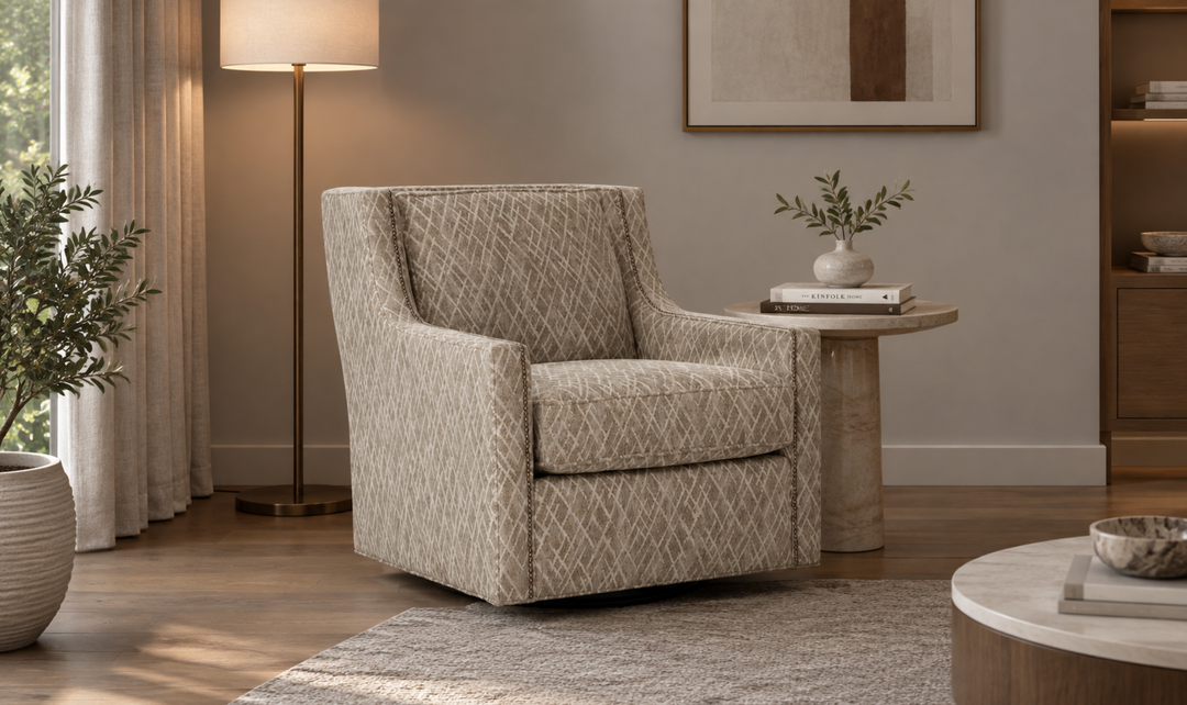 Klaussner James Upholstery Swivel Chair With Nails