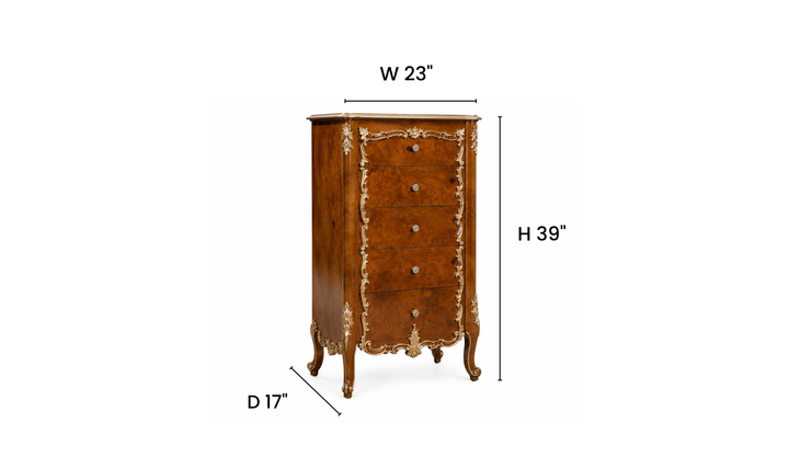 Klaussner Juliet Traditional Luxury Wood Chest of Drawers with Ornate Carvings - Jennifer Furniture