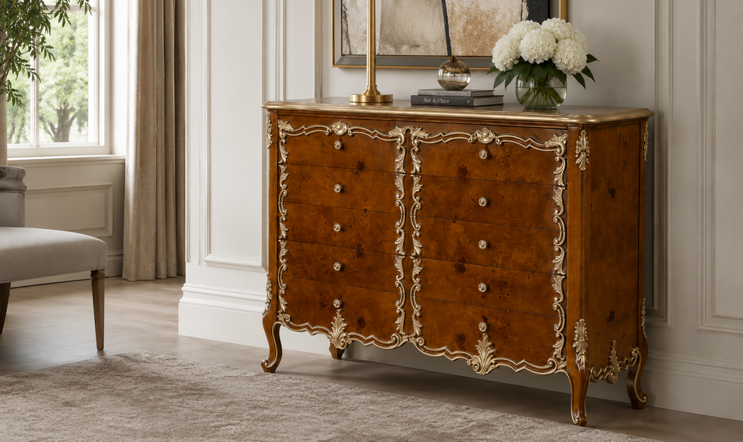 Klaussner Juliet Traditional Luxury Wood Dresser with Ornate Carved Details-jennifer furniture
