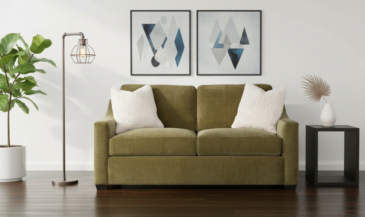 Klaussner Karson Fabric Sofa with Slope Arms in Olive Green-Jennifer Furniture