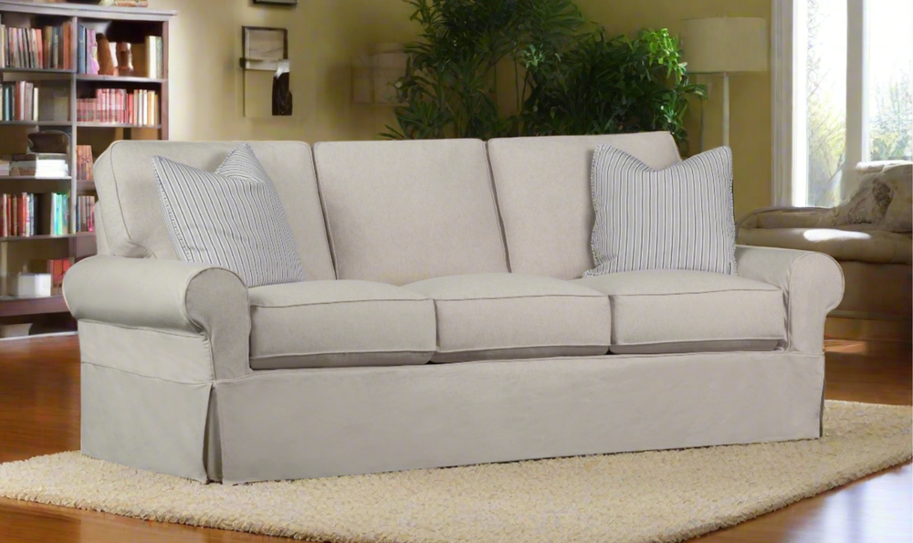 Klaussner Kate Slipcover with Throw Pillow in Beige