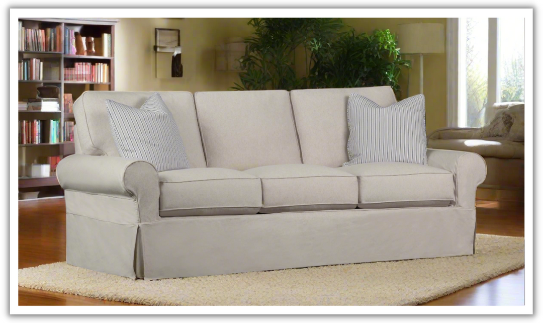 Klaussner Kate Slipcover with Throw Pillow in Beige