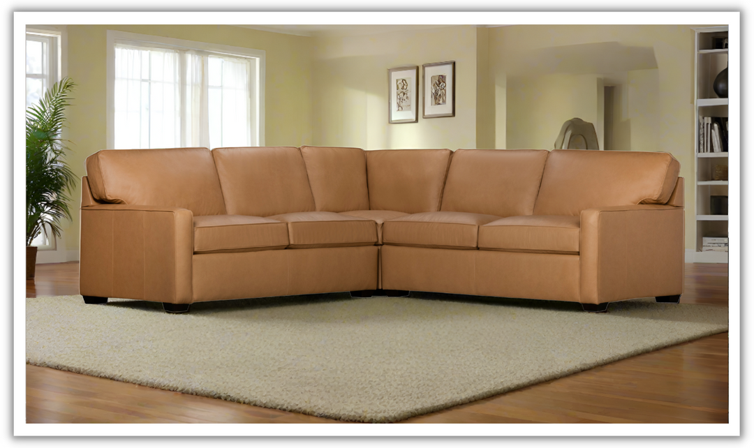 Klaussner Keyport L- Shaped Leather Sectional Sofa in Brown- Jennifer Furniture