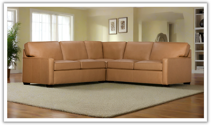Klaussner Keyport L- Shaped Leather Sectional Sofa in Brown- Jennifer Furniture